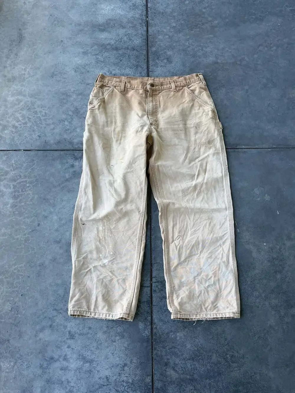 Carhartt Vintage Distressed Tan Canvas Work Pants Carpenter Dungarees Size 36x30